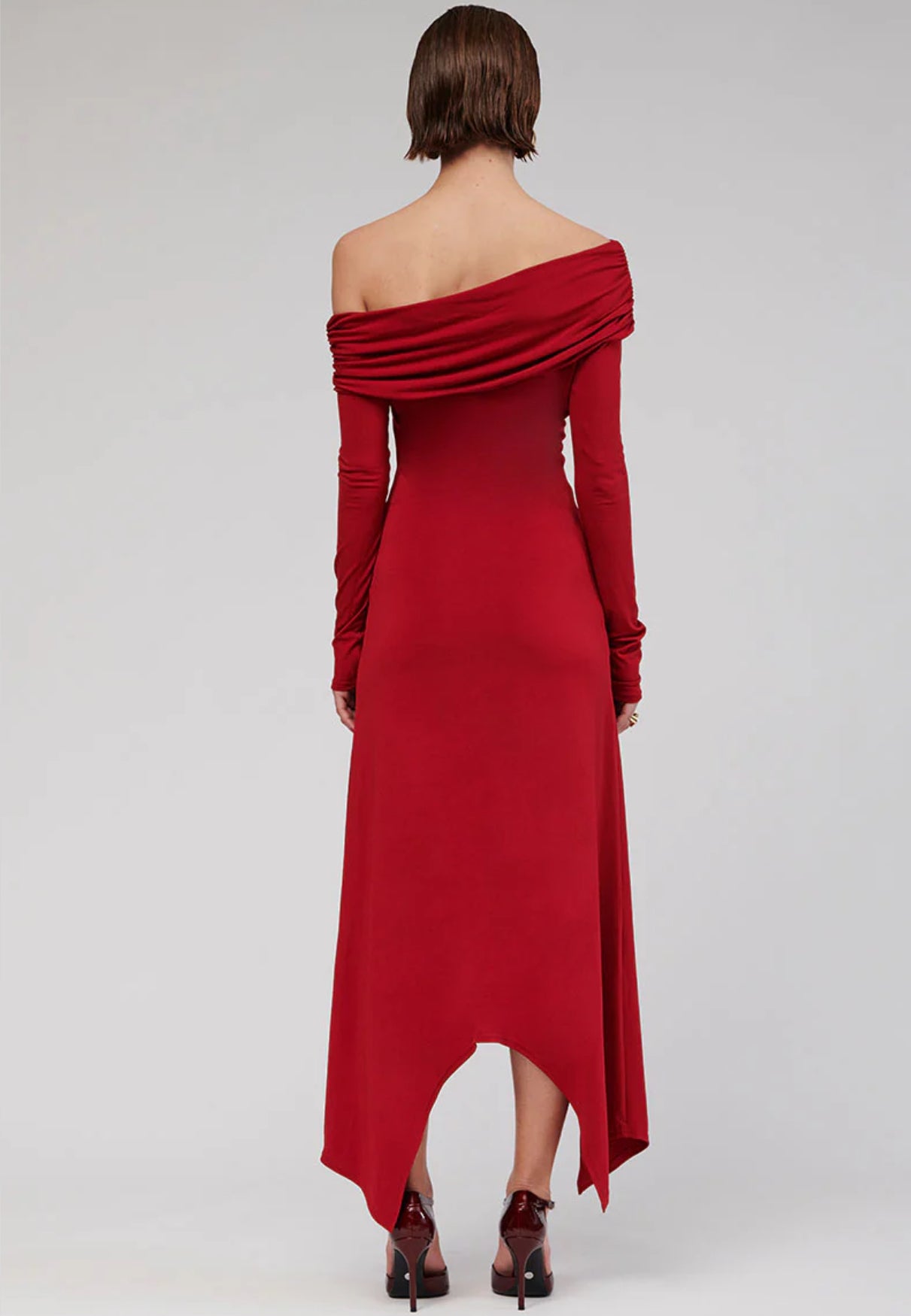 Nsauye Sexy Women Slash Neck Long Sleeve Maxi Ruched Club Dress Fashion Red Evening Party Elegant Low Waisted Autumn Dress 2024