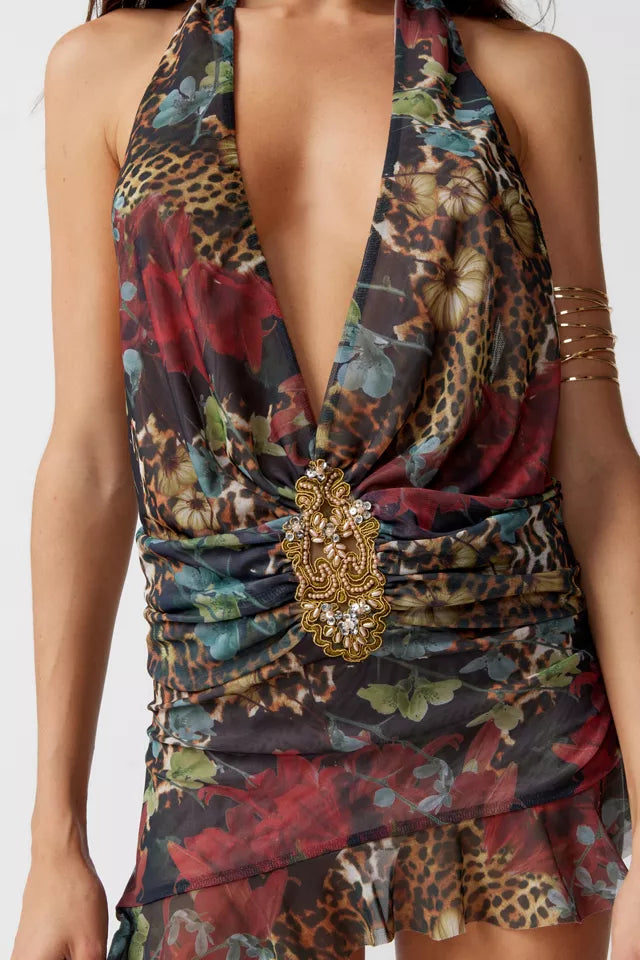 Jaded London sexy halter dress with skirt and beaded halter