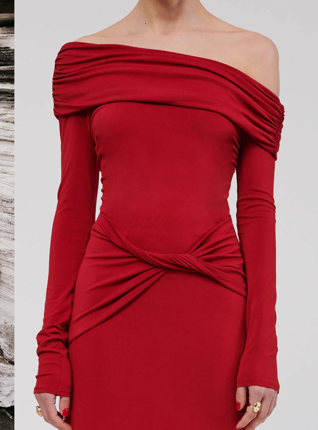 Nsauye Sexy Women Slash Neck Long Sleeve Maxi Ruched Club Dress Fashion Red Evening Party Elegant Low Waisted Autumn Dress 2024