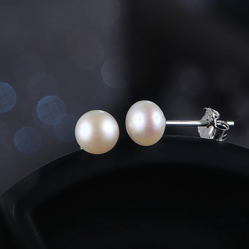 ATTAGEMS Natural Freshwater Pearl Stud Earrings For Women Real 925 Sterling Silver Jewelry for Engagement Wedding Gift Wholesale