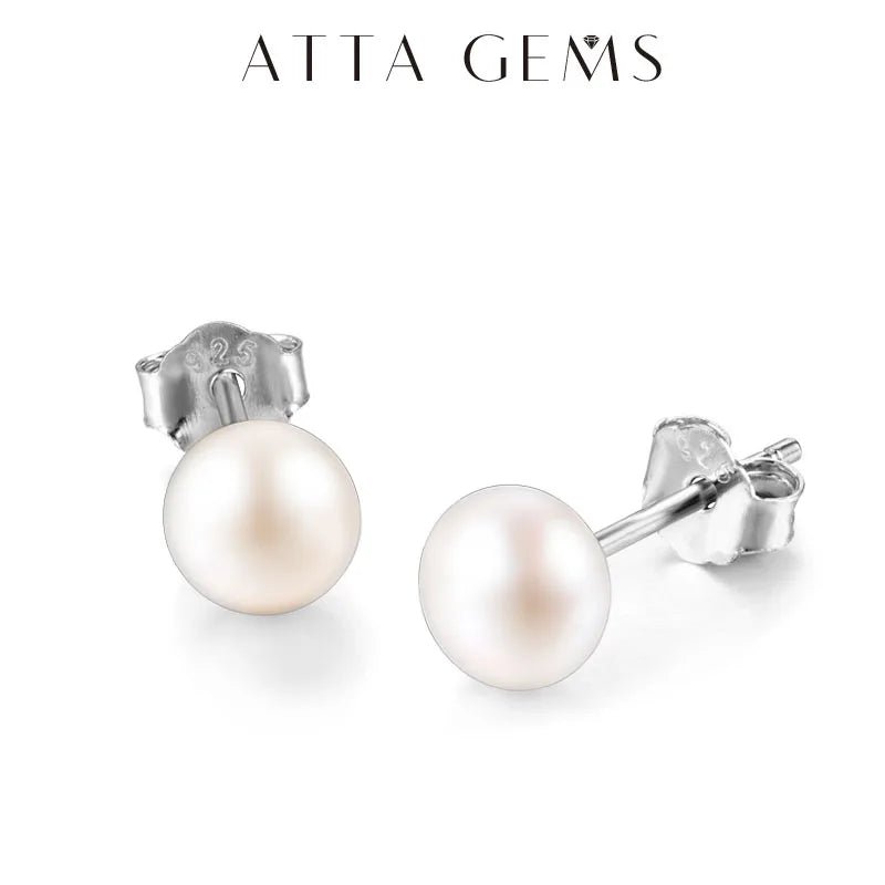 ATTAGEMS Natural Freshwater Pearl Stud Earrings For Women Real 925 Sterling Silver Jewelry for Engagement Wedding Gift Wholesale