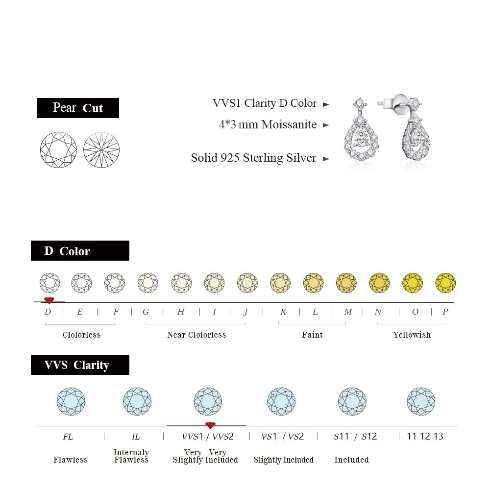 ATTAGEMS Pear Cut 4*3mm Full Moissanite Stud Earrings for Women Sparkling Wedding Party Earring 925 Sterling Silver Fine Jewelry