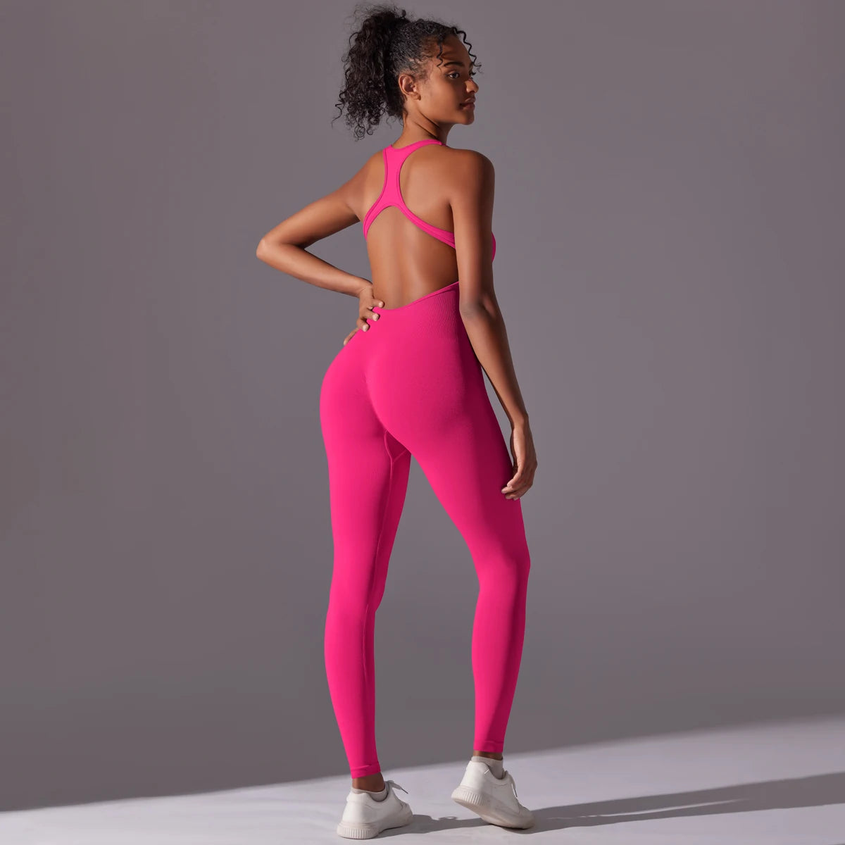 Backless Yoga Bodysuit Women Sports Jumpsuit Fitness Sportswear Workout Set Solid Color Seamless Butt Lifting Yoga Bodysuit