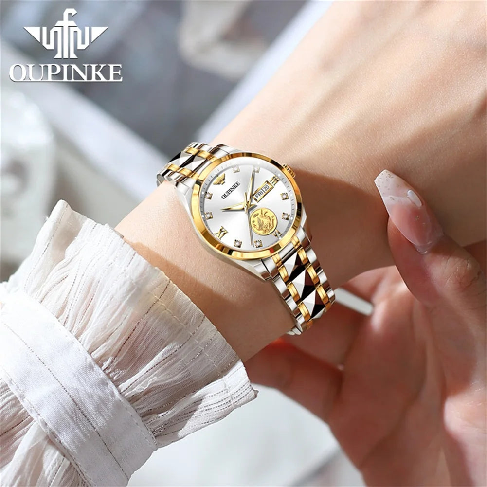 OUPINKE Top Original Brands Women's Watches Imported Movement True Gold Automatic Mechanical Watch Fashion Waterproof Wristwatch