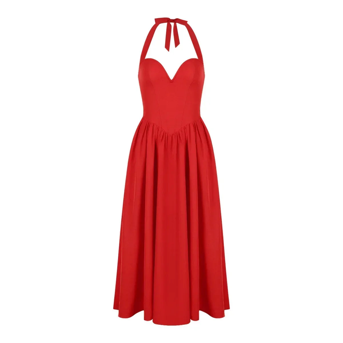 Mingmingxi Summer Women Halter Dress 2024 Red Elegant Fit and Flare Birthday Dress Long Casual Sexy Dress Female Clothing