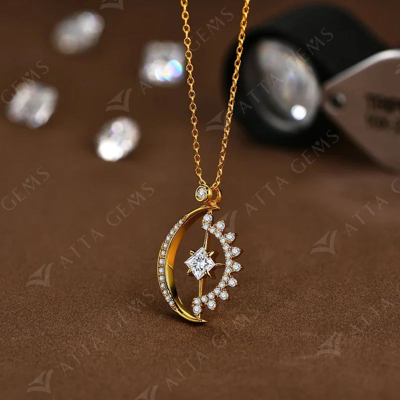 ATTAGEMS 2024 Luxury Moissanite Pendant Necklace For Women High Quality 925 Sterling Silver Wedding Party Bridal Fine Jewelry