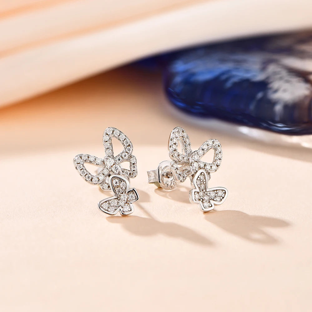 Attagems New Moissanite Earrings Christmas Butterfly Suit Stud Earrings for Women 925 Sterling Silver Sparkling Wedding Jewelry