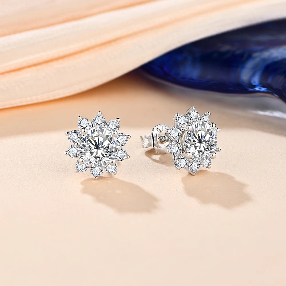 Snowflake Stud Earrings 925 Sterling Silver Jewelry 6.5mm 1.0 Carat Diamond Moissanite Earrings For Women Wedding Gift