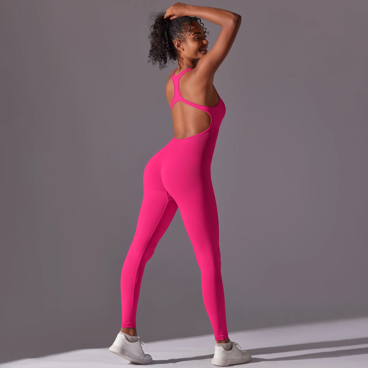 Backless Yoga Bodysuit Women Sports Jumpsuit Fitness Sportswear Workout Set Solid Color Seamless Butt Lifting Yoga Bodysuit