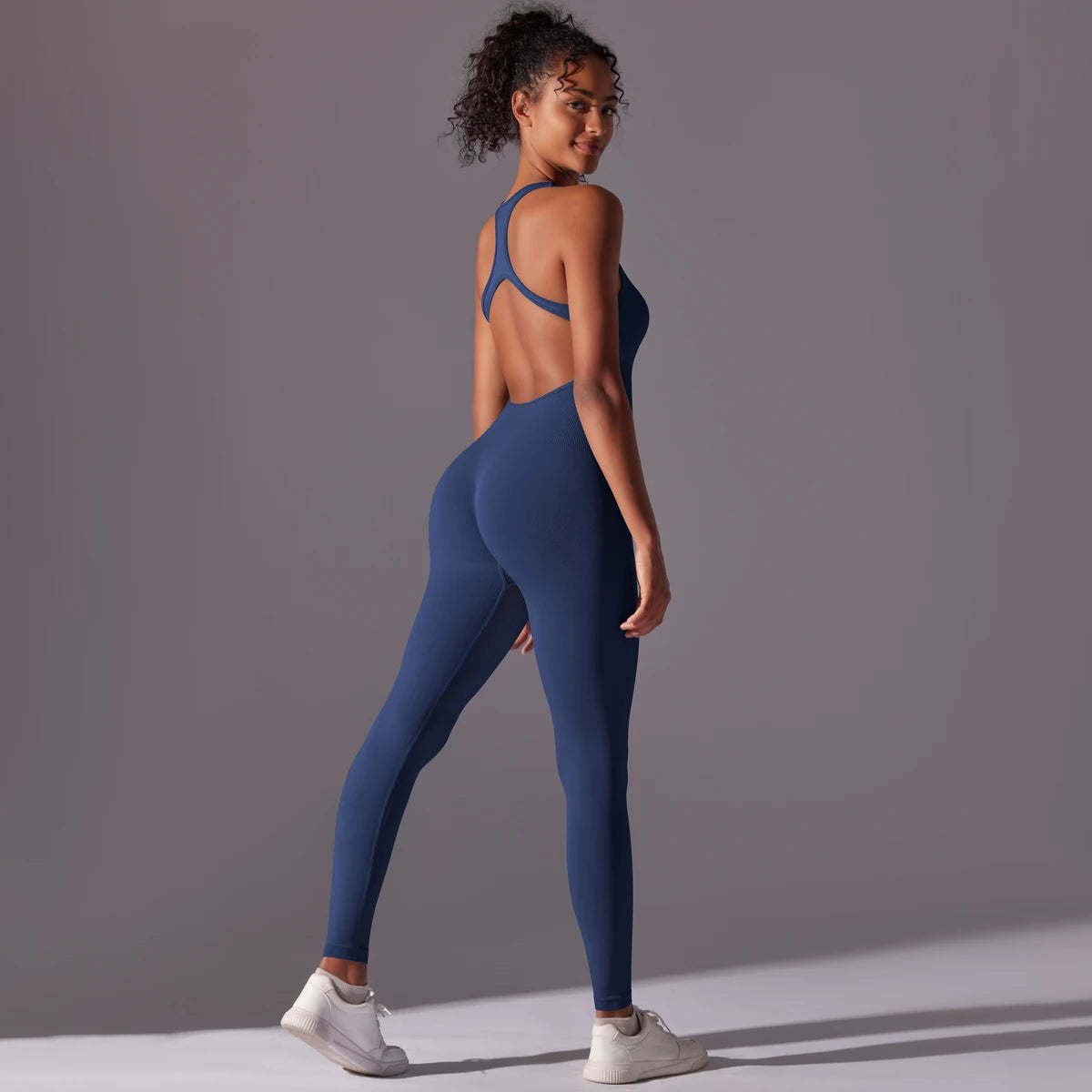 Backless Yoga Bodysuit Women Sports Jumpsuit Fitness Sportswear Workout Set Solid Color Seamless Butt Lifting Yoga Bodysuit