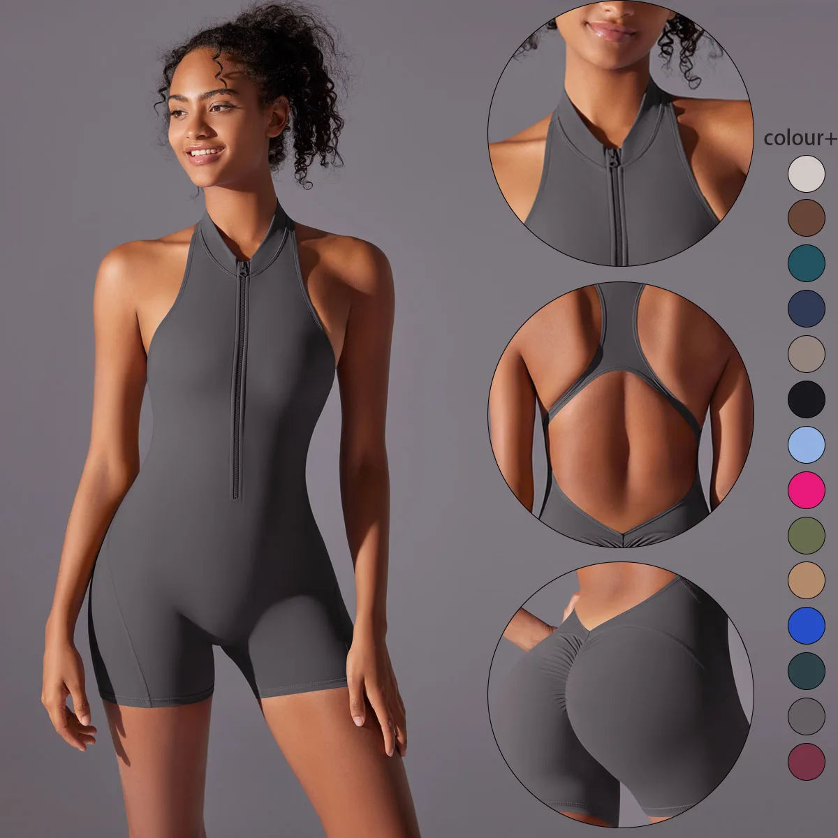 Women's Sports Shapewer Backless Yoga Jumpsuit Shorts Set Sleeveless Skinny Romper Sporty Wear Fitness Sports Bodysuit Yoga Suit