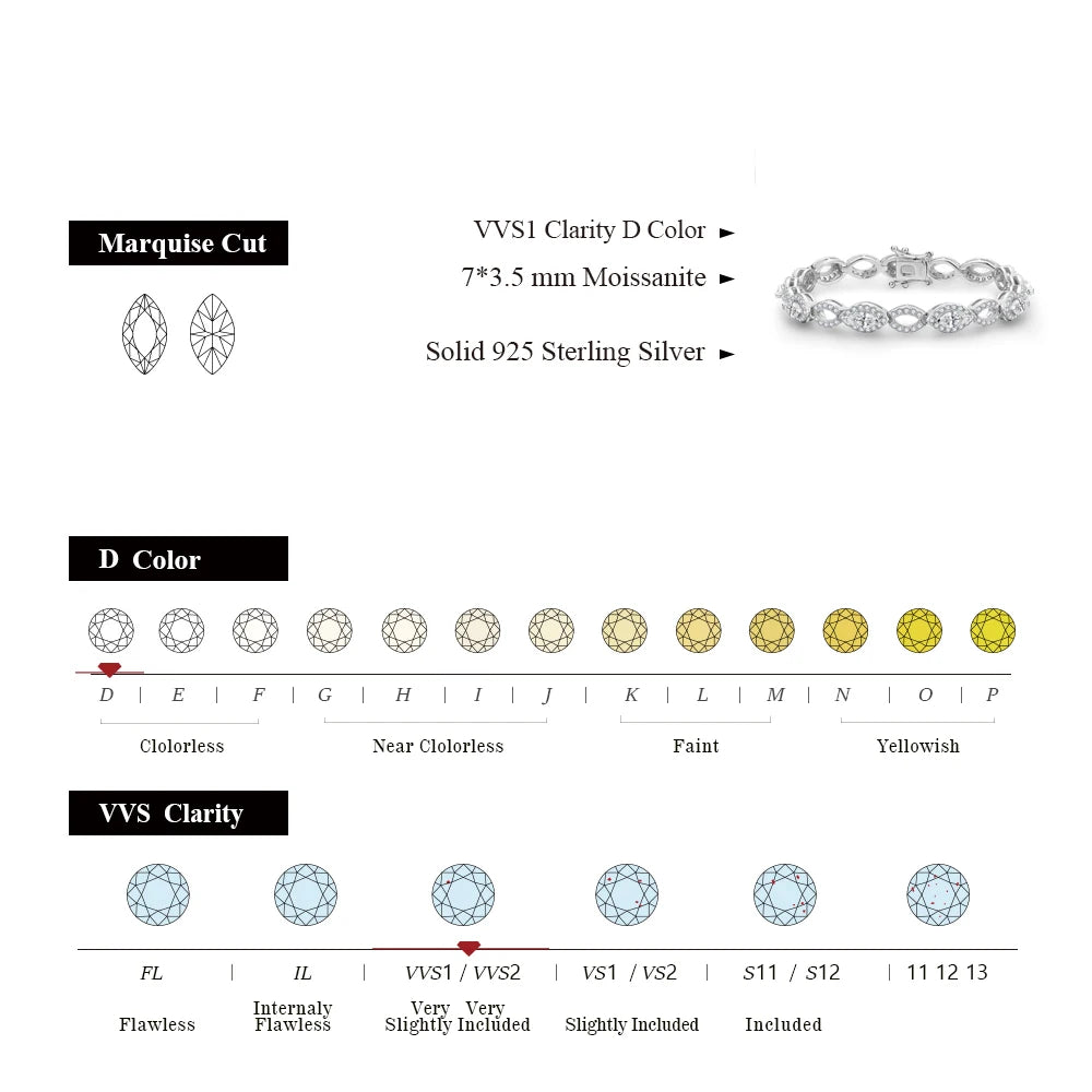 ATTAGEMS Pear 6.2ct Moissanite Tennis Bracelet 925 Sterling Silver Plated 18k White Gold Certificate Fine Bracelet for Women Man