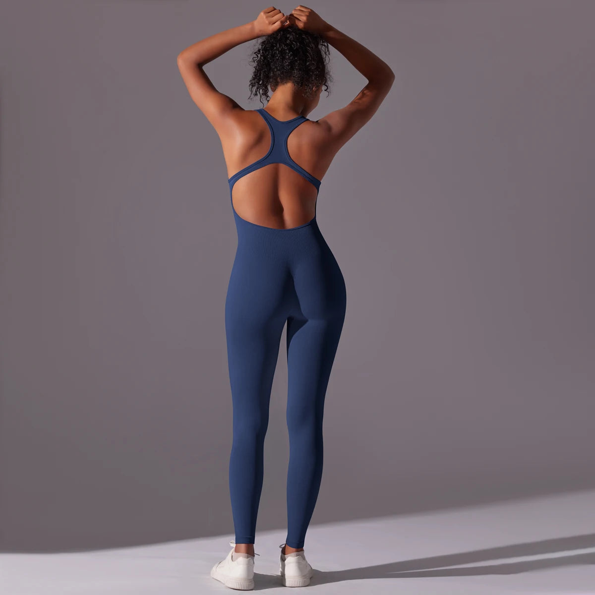 Backless Yoga Bodysuit Women Sports Jumpsuit Fitness Sportswear Workout Set Solid Color Seamless Butt Lifting Yoga Bodysuit