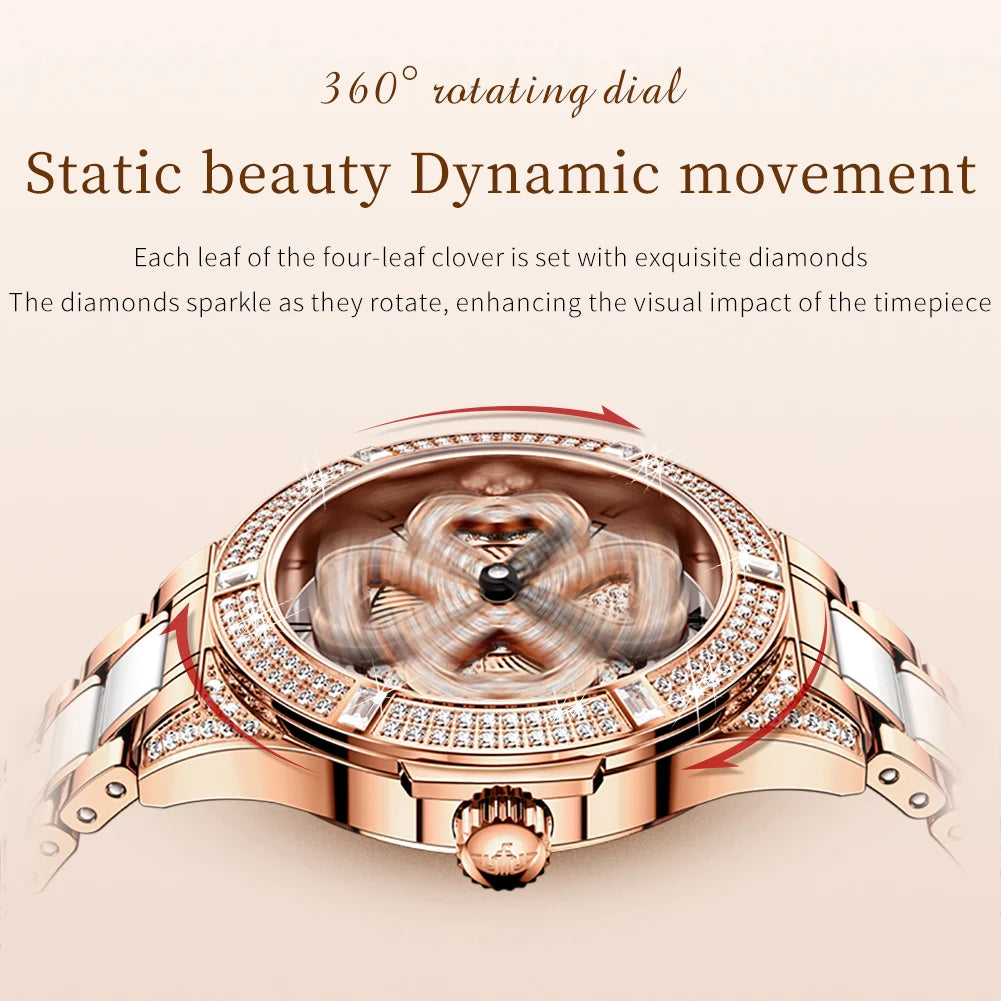 OUPINKE Original Brand Elegant Diamond Quartz Women's Watch Waterproof Ceramic Strap Luxury Ladies Bracelet Watches Gift Set