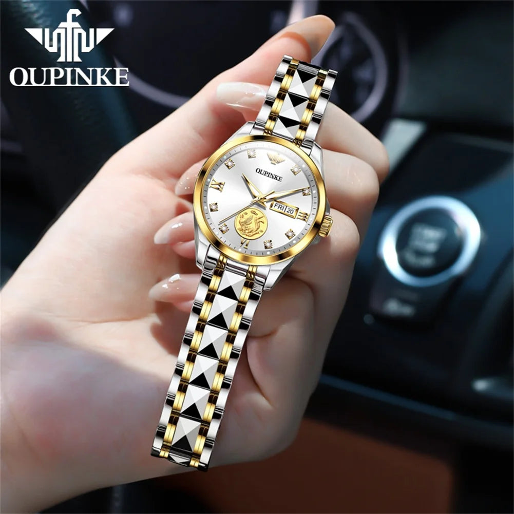 OUPINKE Top Original Brands Women's Watches Imported Movement True Gold Automatic Mechanical Watch Fashion Waterproof Wristwatch