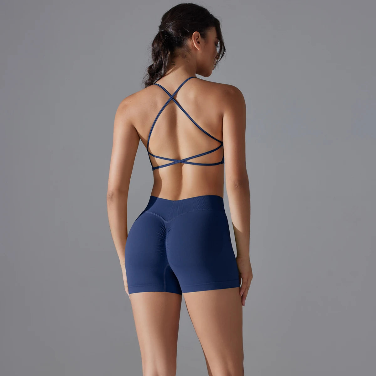 Yoga Suit Sports Set Quick-Drying Gym Leggings Set Shock-absorbing Cross Shoulder Straps Women's cycling shorts  Workout Yoga